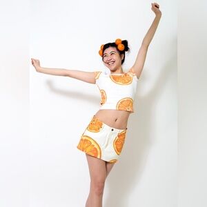 Les Miss Orange Print Crop Top Tee